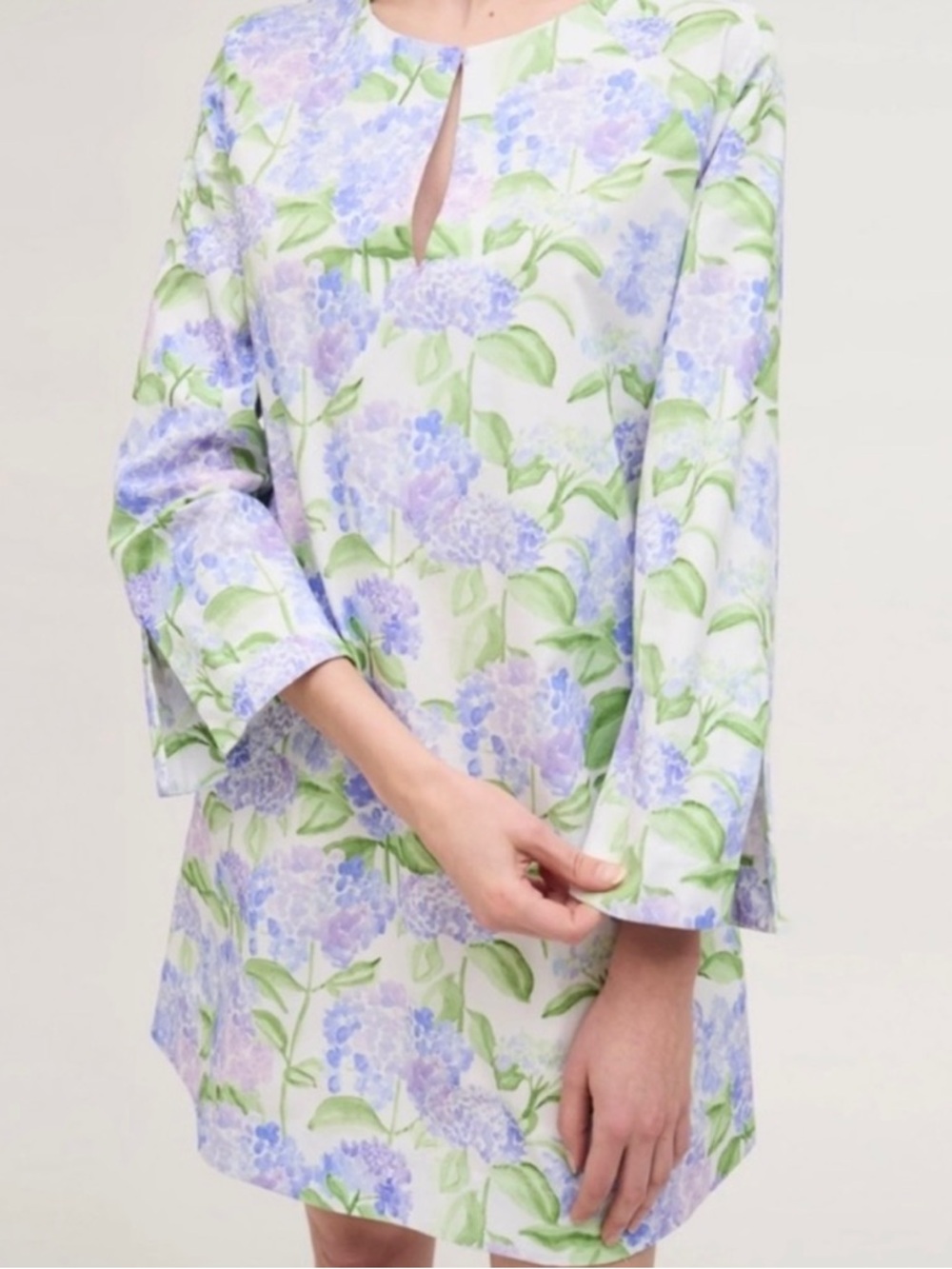 Hill House Blue Hydrangea Print The Artemis Bell Sleeve Shift Dress Size Large - Picture 3 of 16